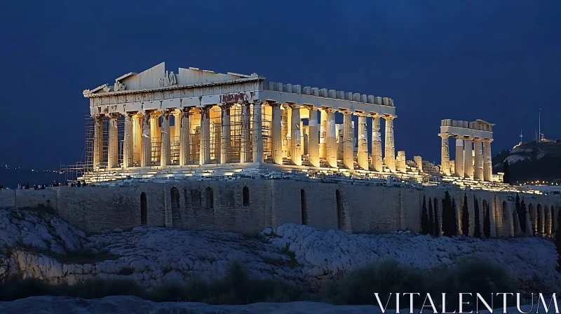 Illuminated Ancient Greek Temple AI Image