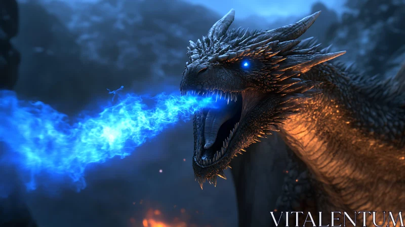 AI ART Fantasy Dragon with Blue Flame Breath