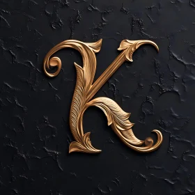 Ornate Golden 'K' on Black Surface