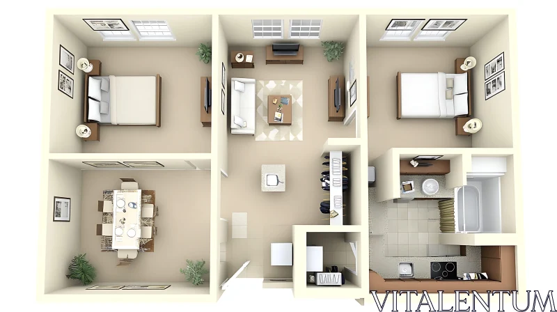 Apartment Layout Design with Two Bedrooms AI Image