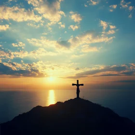 Sunset Silhouette of Cross on Hill