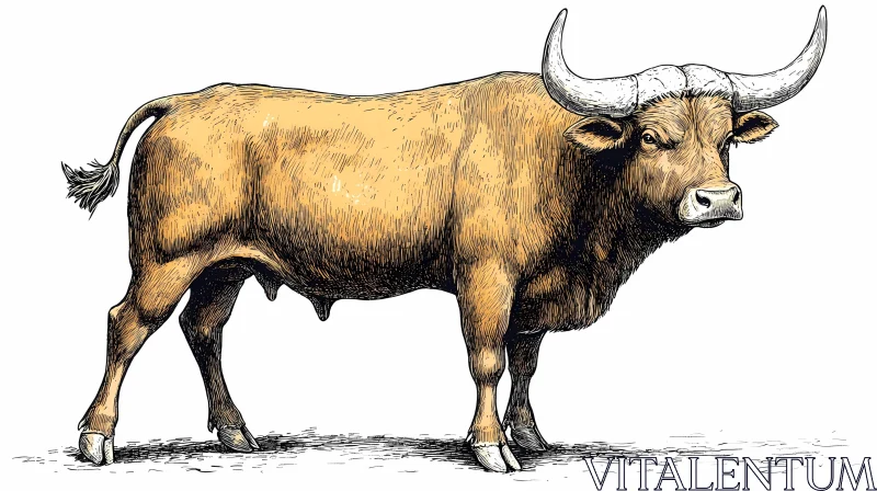 Bull Sketch with Textured Fur AI Image