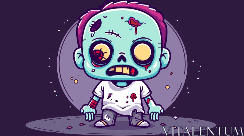 Humorous Cartoon Illustration of a Zombie in Moonlight AI Image