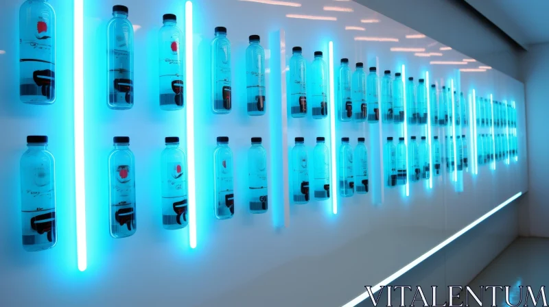 Mesmerizing Bottle Wall in Blue Lighting - Abstract Art AI Image