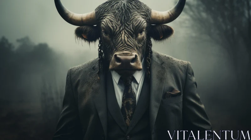 Post-Apocalyptic Theme - Man in Suit with Bull Head AI Image