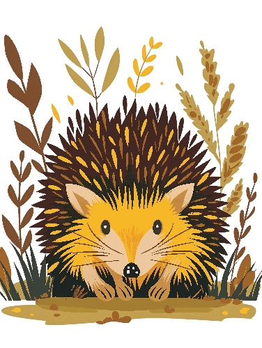 Stylized Hedgehog T-Shirt Design with Nature-Themed Art