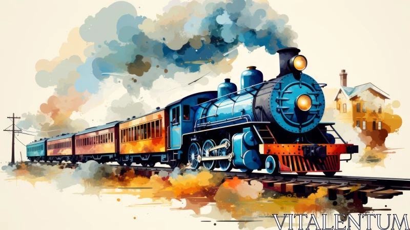 Vintage Train in Watercolour - A Colorful Cartoon Illustration AI Image