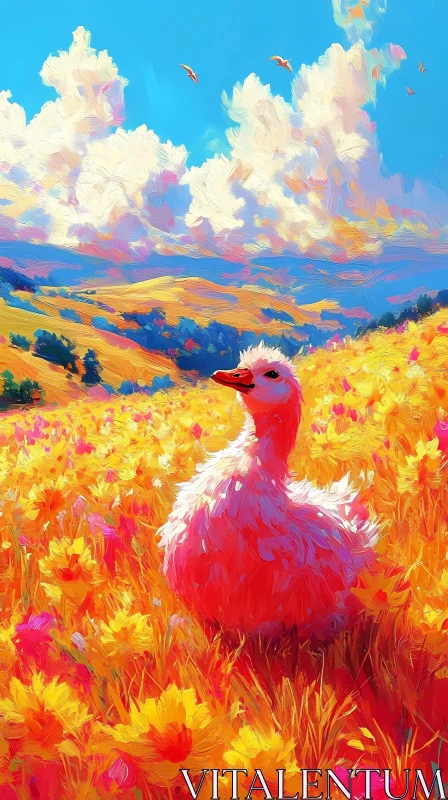 AI ART Colorful Duck in Flower Meadow