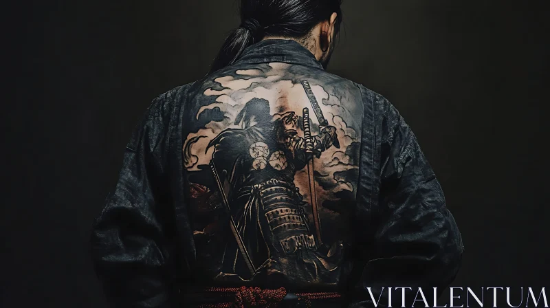 Detailed Samurai Tattoo Art on Back AI Image