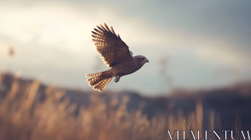 Soaring Bird Over Field AI Image