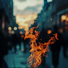 City Street Fire in The Evening
