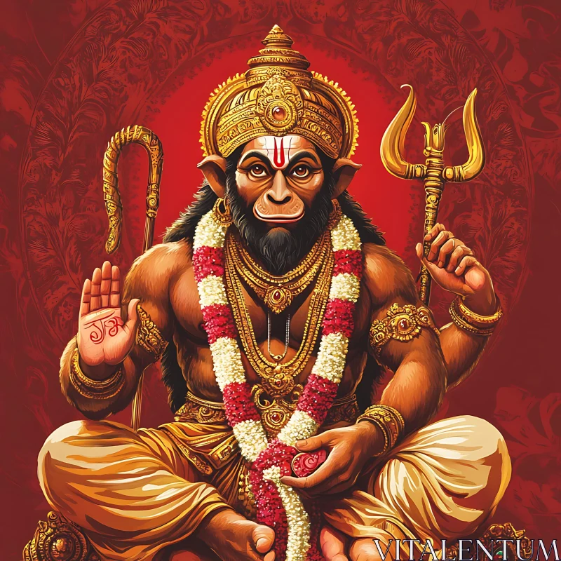 Detailed Artwork of Hindu God Hanuman AI Image