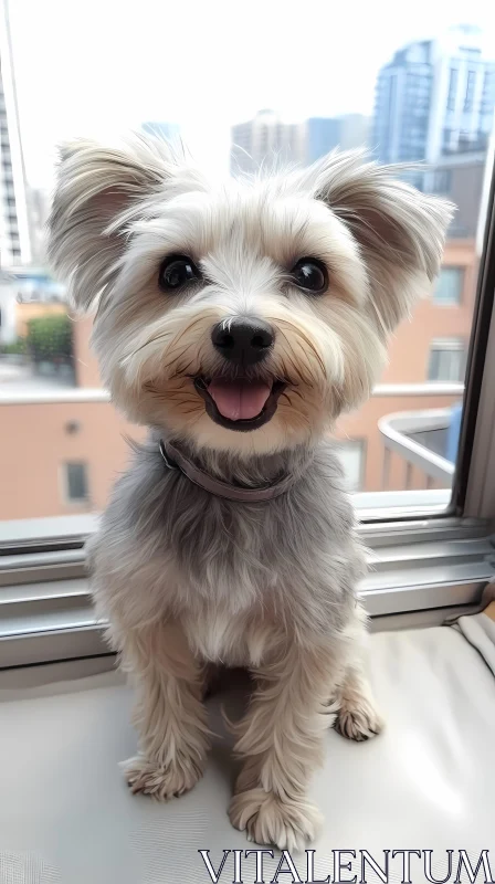 Cute Puppy with City View AI Image