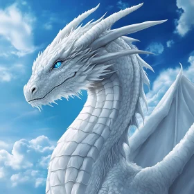 Fantasy White Dragon with Blue Eyes