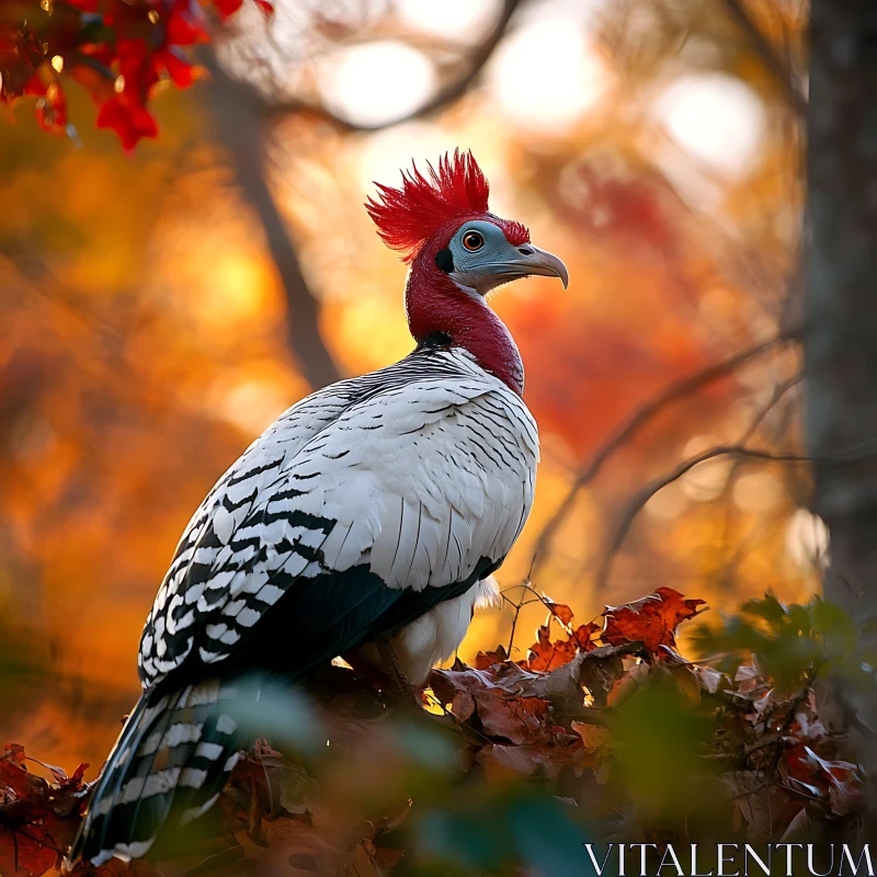 Exotic Bird Among Autumn Leaves AI Image