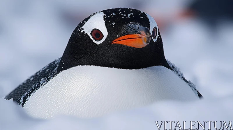 Penguin Nestled in Snow AI Image