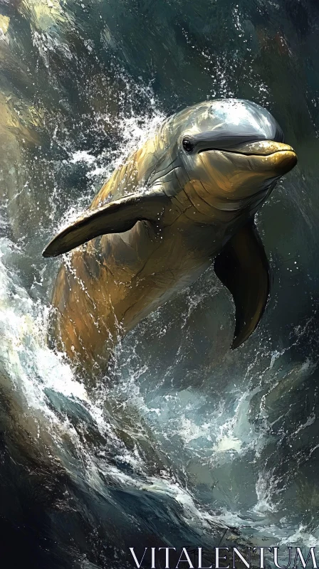 Dolphin Leaping in Ocean Waves AI Image