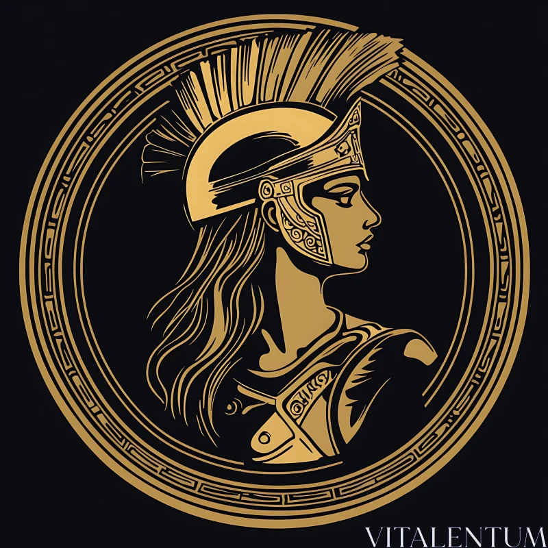 AI ART Golden Athena Portrait on Black Background