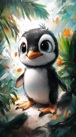 Adorable Young Penguin in Jungle Art