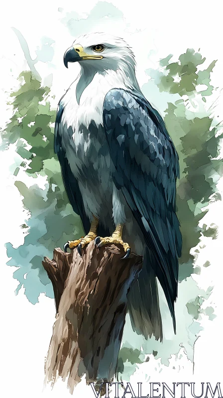 AI ART Regal Eagle on Tree Stump