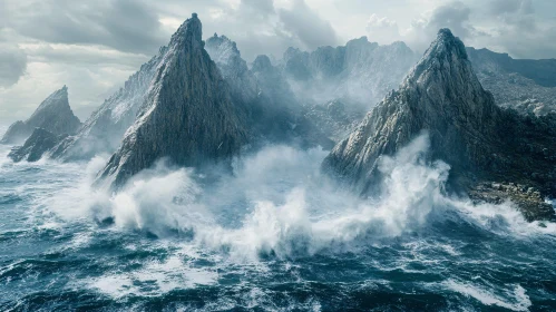 Majestic Rocky Mountains Amidst Sea Storm