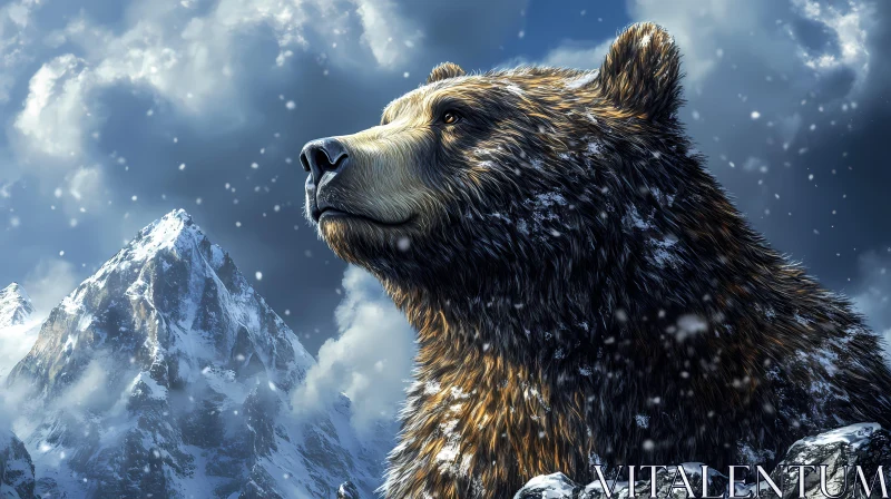 Bear Amidst Snowy Mountains AI Image