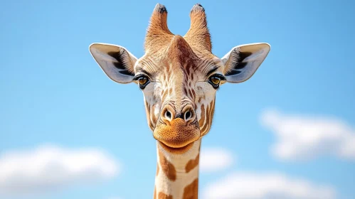 Giraffe Portrait with Blue Sky