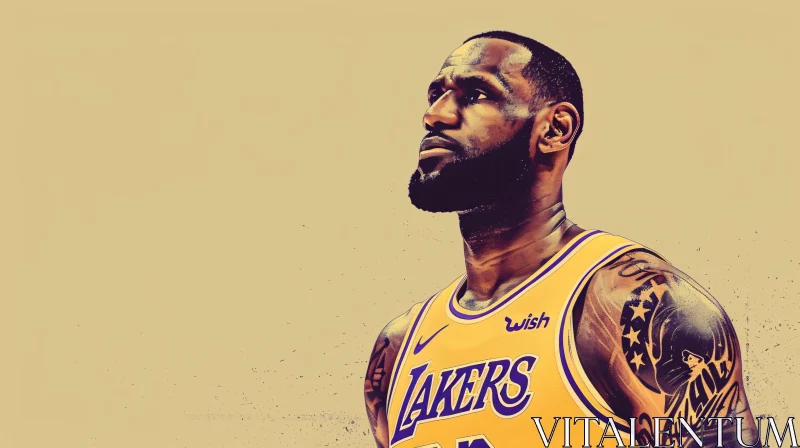 Iconic LeBron James Art in Lakers Jersey AI Image