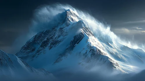 Snowy Mountain with Swirling Winds