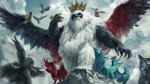 Crowned Yeti with Wings on Mountain