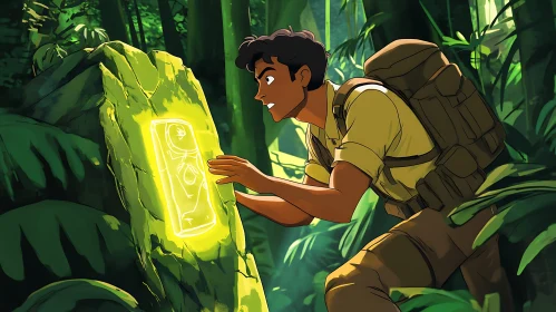 Man Encounters Glowing Stone in Jungle