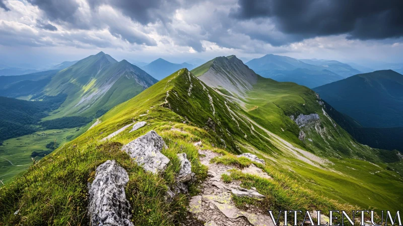 AI ART Mountain Range with Green Slopes