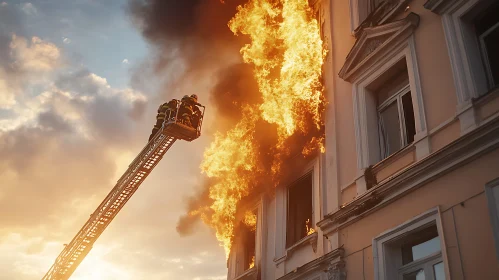Emergency Firefighting Operation on Burning Building