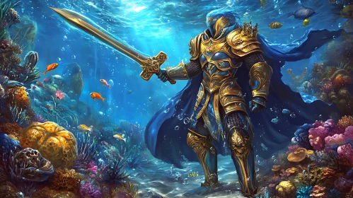 Submerged Knight in Golden Armor