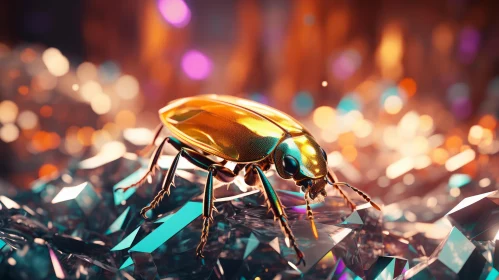 Abstract Golden Bug Illustration in Crystal Form