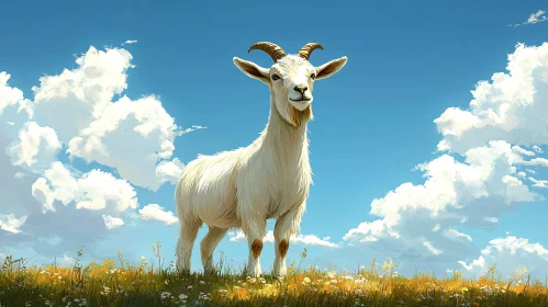 Goat Standing in Open Field