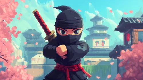 Ninja Pixel Art with Katana