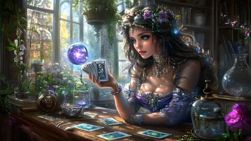 Mystical Woman Reading Tarot Cards