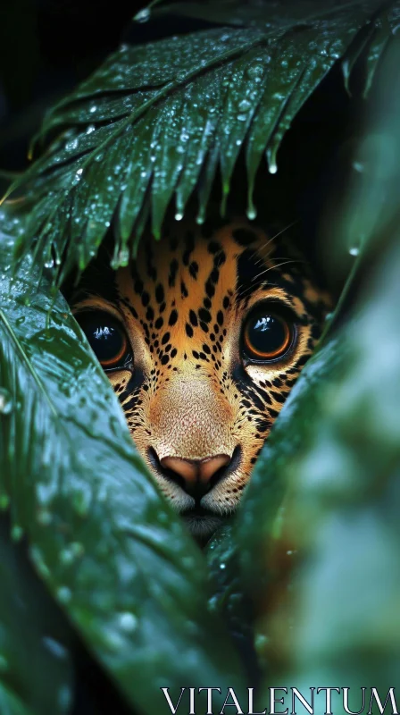 Leopard's Stealthy Gaze Through Jungle AI Image