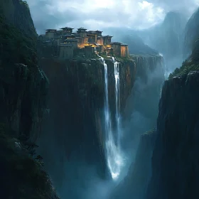 Mountain Village Waterfall Scenery