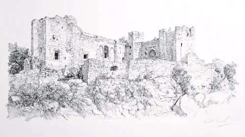 Old Castle Sketch on Rocky Hill