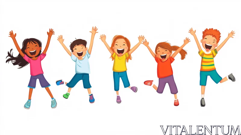 Cartoon kids jumping with happiness AI Image