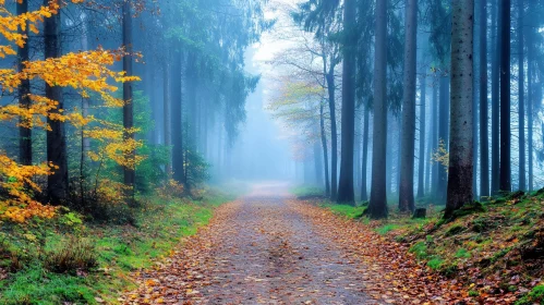 Serenity in a Misty Autumn Forest