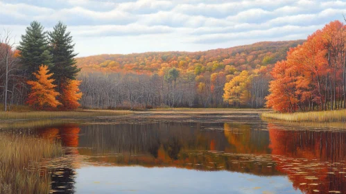 Autumn Landscape with Reflective Lake and Colorful Trees