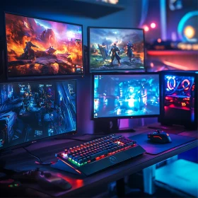 Immersive Gaming Station with LED Lighting