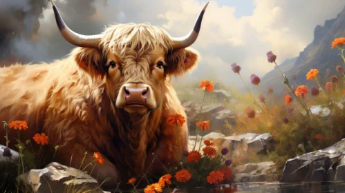 Digitally Painted Cow in Scottish Landscapes