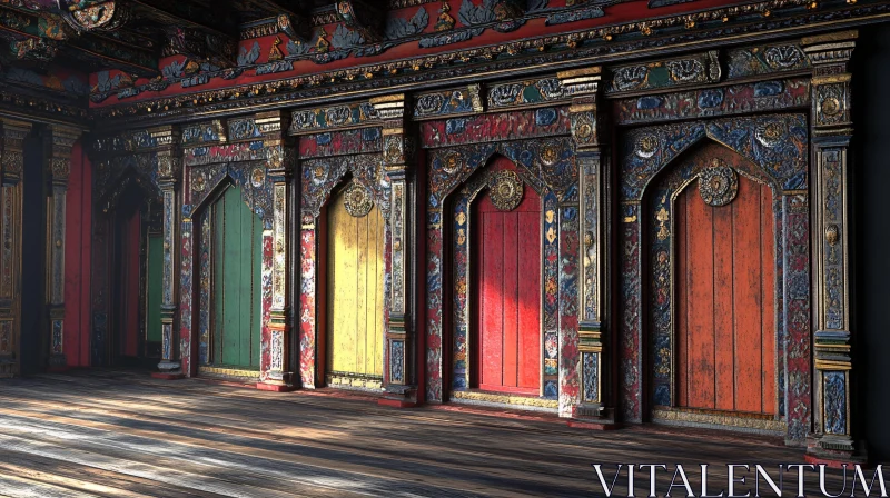 Vibrant Doors with Intricate Carvings AI Image