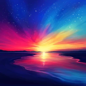 Colorful Sunset Reflection Painting
