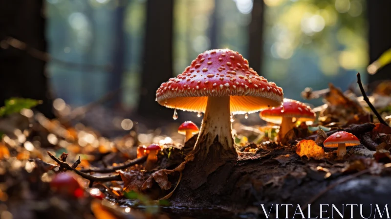 Enchanting Forest Mushrooms in Autumnal Light AI Image