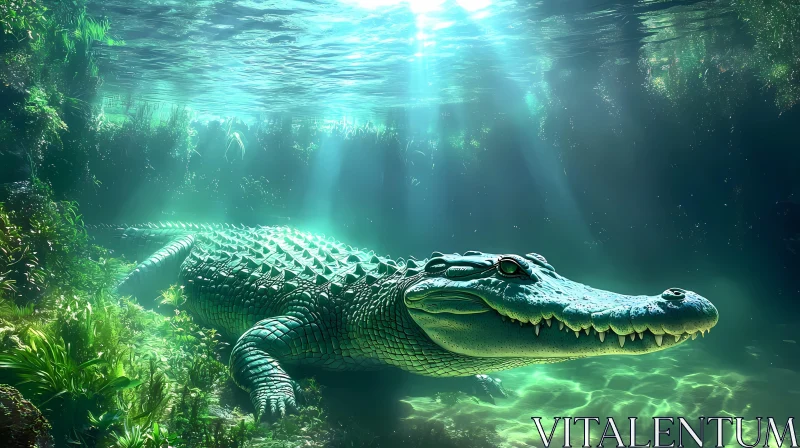 Majestic Crocodile Swimming Underwater AI Image